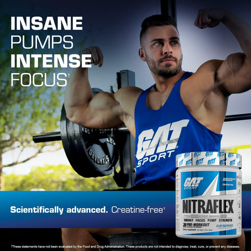 GAT SPORT Nitraflex Advanced Pre-Workout Powder, Boosts Strength & Energy, Creatine-Free (Fruit Punch, 30 Servings)
