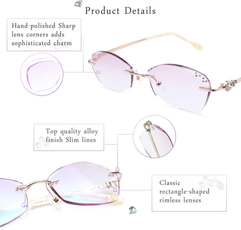 LifeArt Blue Light Blocking Glasses, Computer Reading Glasses, Anti Blue Rays, Stylish Rimless Frame Tinted Lens (+2.50