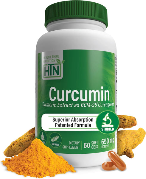 Health Thru Nutrition Curcumin 650mg BCM-95 Curcugreen, High Absorption Turmeric Curcumin Complex, 60 Capsules