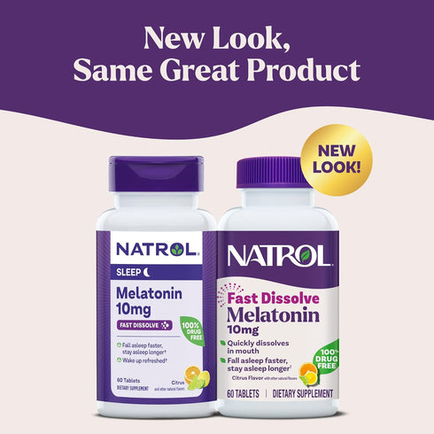 Natrol Fast Dissolve Melatonin 10 mg, Sleep Support Supplements for Adults, 60 Citrus-Flavored Tablets, Up to 60 Day