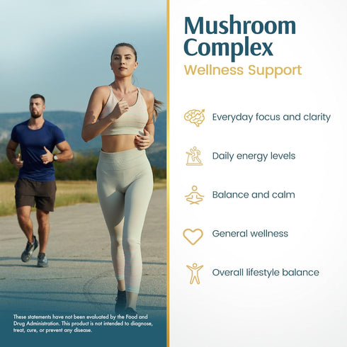 Immune 1,400 120 Count Vykee Nutrition Mushroom Complex Lions Mane, Reishi & Cordyceps | Brain Supplement for Memory