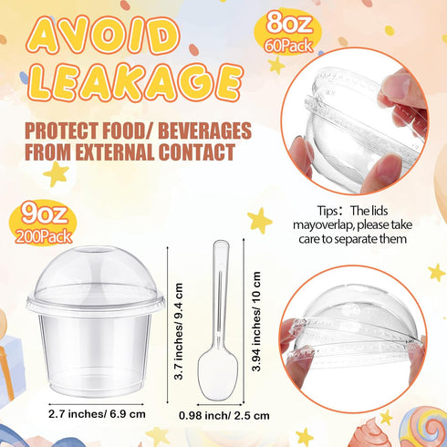 Jingmore 400 9 oz Lids,200 200 Pcs Plastic Dessert Cups with Pcs Clear Disposable Parfait Fruit Cups