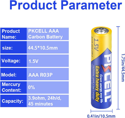 PKCELL AAA Batteries, 3A R03P UM4, 1.5V AM4 Carbon Zinc, 20-Count for LED Candles, Clocks, Remotes, Flashlights
