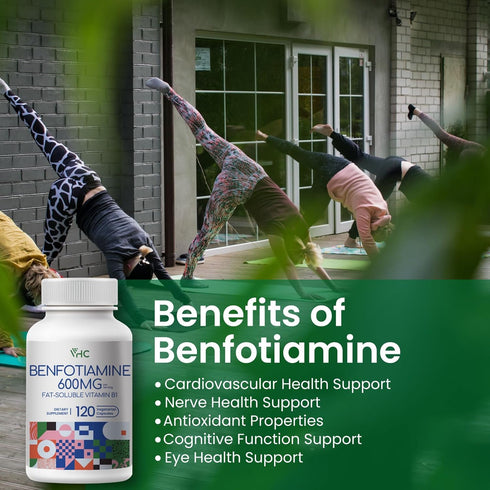 Benfotiamine 600mg Supplement - 120 Veggie Capsules for Max Boost Bioavailable Thiamine B1 Levels