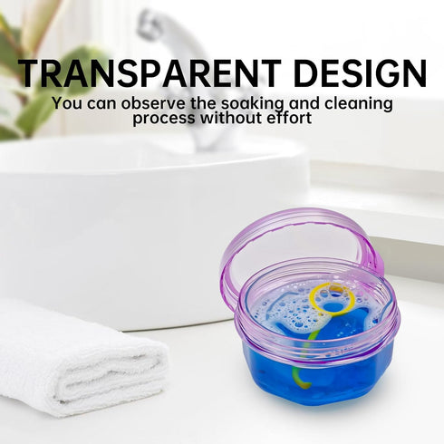 Leakproof Denture Case, Purple Denture Soaking Cup, False Teeth Container, Dental Bath Holder Storage Box for Traveling