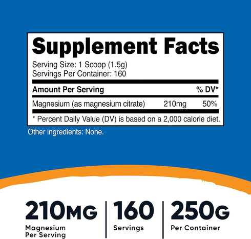 Nutricost Magnesium Citrate Powder (Unflavored, 250 Gram)