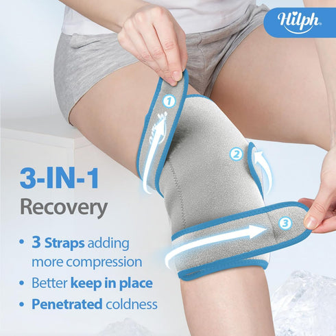 Hilph Knee Ice Pack Wrap, Reusable Hot Cold Compression for Knee Pain Relief, Meniscus Tear, ACL, Swelling (Grey)