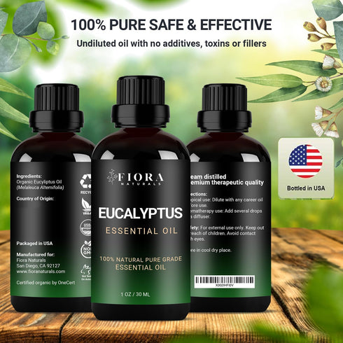 Eucalyptus Essential Oil - 100% Pure for Diffuser, Humidifier, Sinus, Cold, Aromatherapy, Natural Oil for Skin