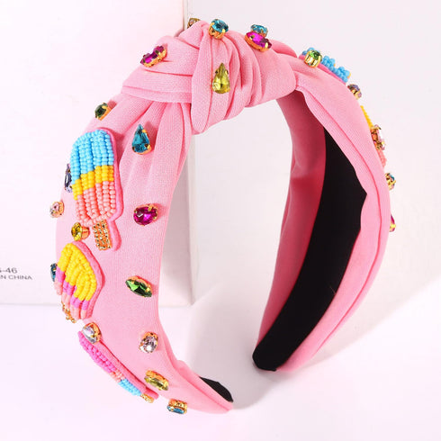 Ice Cream Popsicle Headband - Beaded Rainbow Knotted Headband for Women, Jeweled Crystal Embellished