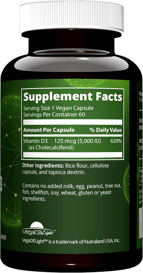MRM Nuturition Vegan Vitamin D3 5,000 IU | Bone + immune health | Made from lichens | Supports calcium absorption | Vegan + Vegetarian friendly | 60 servings