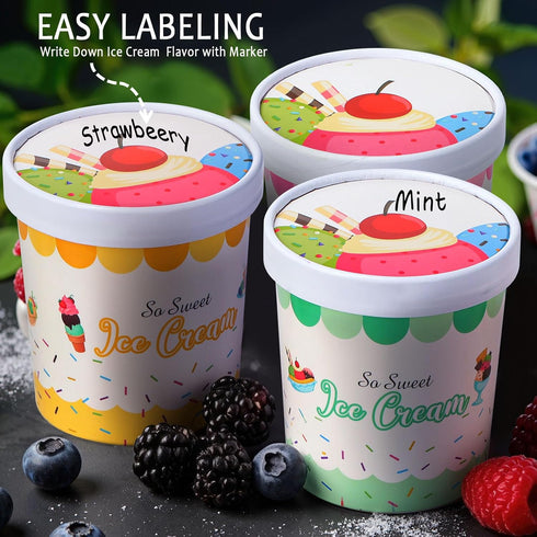 Jingmore 48 16oz Frozen Frozen Pcs Paper Ice Cream Cups with Lids, Disposable Sundae Dessert Bowls, Yogurt Containers