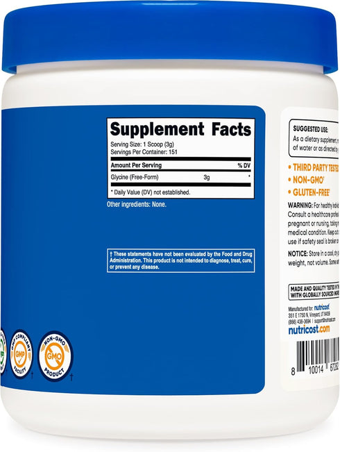 Nutricost Glycine Powder 1lb: Non-GMO, Gluten Free