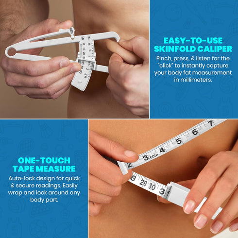 Body Fat Caliper and Measuring Tape - Skinfold Calipers and Body Fat Tape Measure Tool for Fitness & Weight-Loss