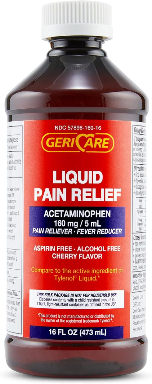 GeriCare Cherry Flavored Acetaminophen Liquid 160 mg, 16 Oz (Pack of 2)