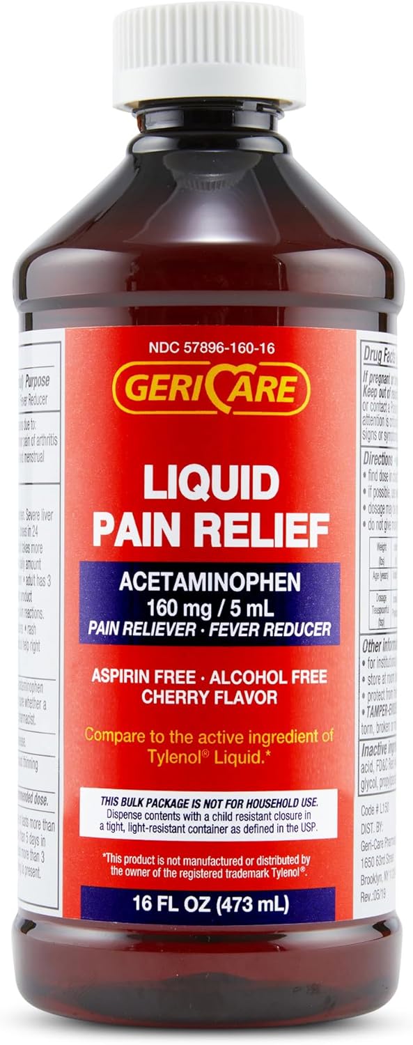 GeriCare Cherry Flavored Acetaminophen Liquid 160 mg, 16 Oz (Pack of 2)