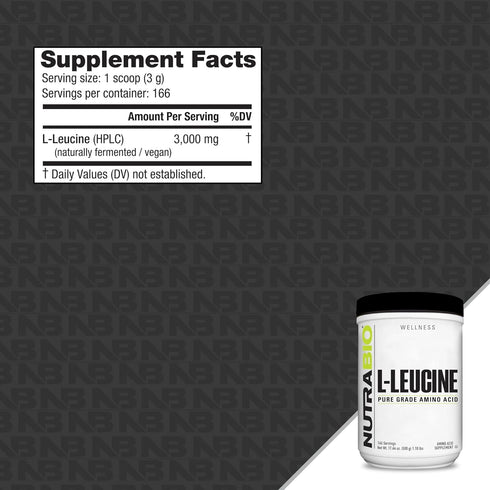 NutraBio Leucine Amino Acid Supplement, Muscle Growth and Recovery, Vegan, Non-GMO, Gluten Free, 500 Grams