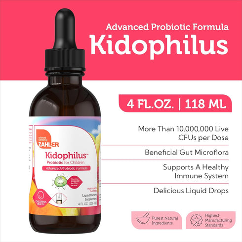 Zahler - Kidophilus Liquid Drops Probiotics for Kids (4 Fl Oz) Certified Kosher Kids Probiotic for Healthy Digestion & Immune Support - Fruit Punch Flavored Children's Probiotic Drops Supplement
