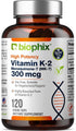 biophix Vitamin K2 MK-7 - 300 mcg, 120 Vcaps - High-Potency for Strong Bones & Immune Health