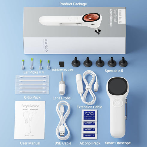 ScopeAround 1.45" 3.9mm 6 Otoscope with Light, IPS Display Digital Otoscope, Ear Camera with Ear Wax Removal Tools, Ear