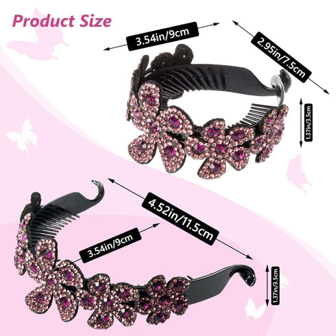 ISKYBOB 2 Pieces Rhinestone Flower Ponytail Holder Twist Bun Shaper Hair Grips Claw, Wine Red + Multicolored