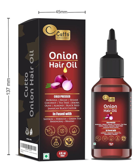 Onion Hair Oil (4 fl. oz) - Enriched with 15 Oils & Extracts for Long, Lustrous & Shiny Hair, No Mineral