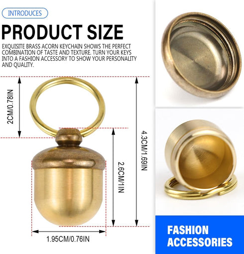 Katigate Pills Bottle Keychain, Copper Acorn Shaped Medication Small Empty Bottles Key Pendant Mini Pill Case Holder