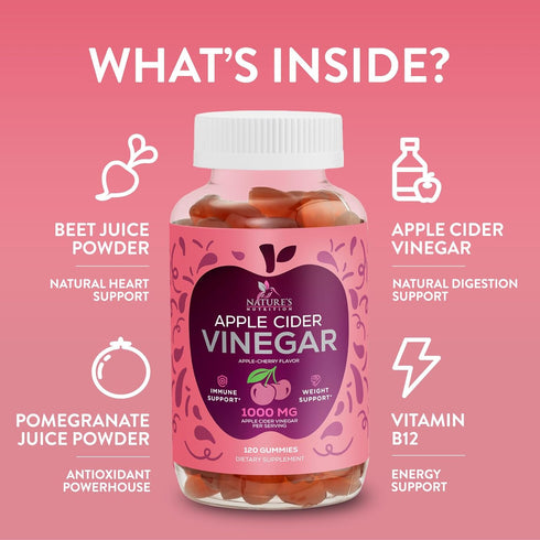 Vegan Apple Cider Vinegar Gummies | Max Strength 1000mg | Gelatin-Free, Vegan, Non-GMO, with Beet Root & B12