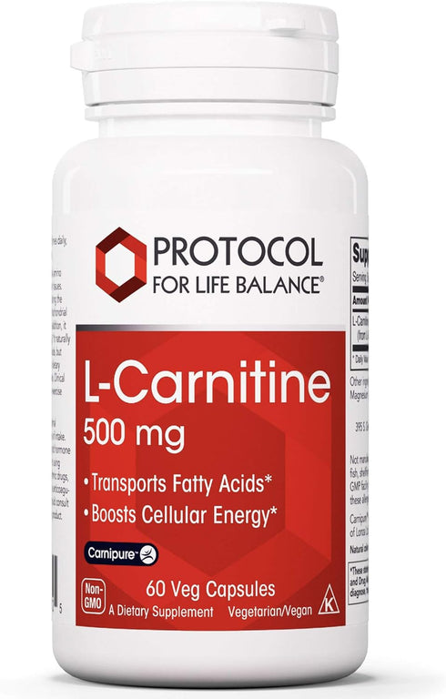 Protocol L-Carnitine 500mg, Supports Metabolic Health & Energy Production, 60 Veg Caps