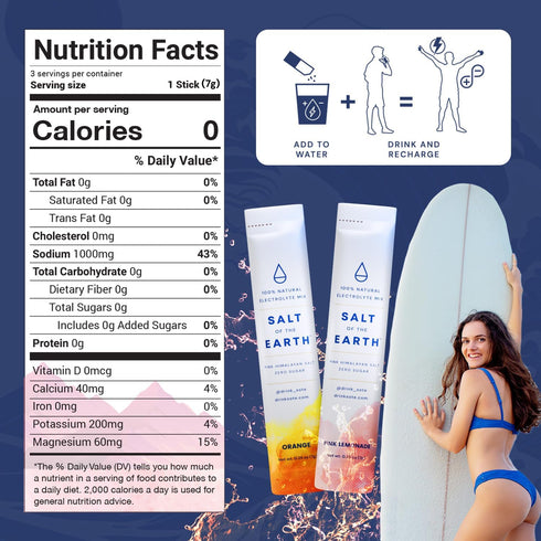 Salt of the Earth Premium Zero-Sugar Electrolyte - Made with Pink Himalayan Salt - Hydration Powder Packets | Premium Ingredients | Keto & Paleo Friendly | 3 Sticks, Pink Lemonade