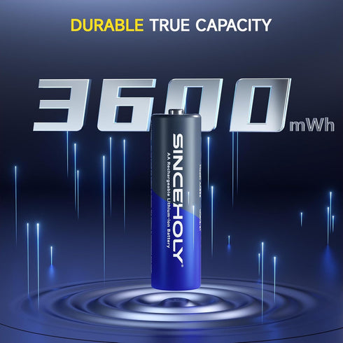 SINCEHOLY 4 Pack 1.5V 3600mWh 4Slot Rechargeable Lithium AA Batteries, Double a Batteries Long Lasting AA Li-ion