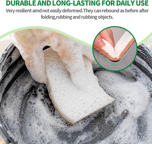 PUCITY DishesPack 24 Sponges Kitchen Natural Dish Sponge Plant-Based Biodegradable Compostable Cellulose with Coconut