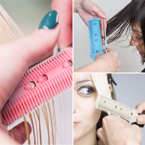 Maitys 3 Pieces Hair Cutting Comb Set with 10 Razors, Double Edge Razor and Thinning Comb in White, Pink, Blue