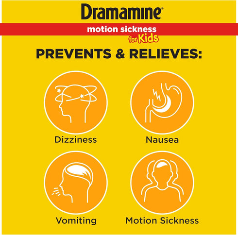 Dramamine Motion Sickness Relief for Kids, Chewable Grape, 8 Count