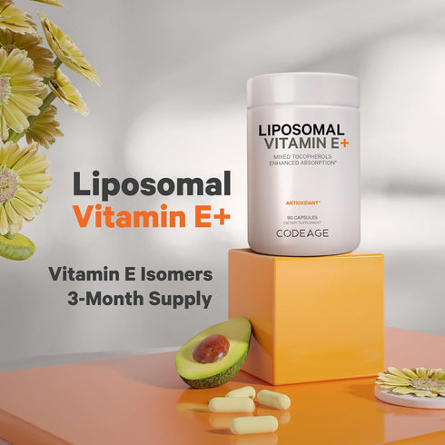 Codeage Liposomal Vitamin E Supplement, 90 Capsules - All Vitamin E Tocopherols, Antioxidant, 3-Month Supply