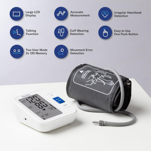 Alcedo Blood Pressure Monitor for Home Use, Automatic Digital BP Machine with Large Cuff, LCD Screen, 2x120 Memory