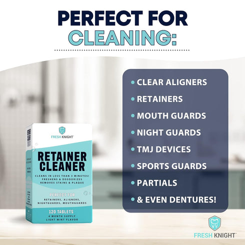 Retainer Cleaner, Denture Cleaner (120 Tablets) Brightens and Freshens Clear Aligners, Retainers, Dental Appliances