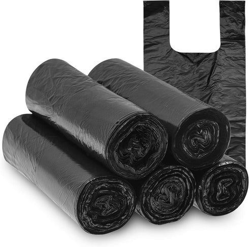 Knemksplanet 5 Rolls 100 Counts 4 Gallon Handle-Tie Trash Bags - Black for Bathroom, Kitchen