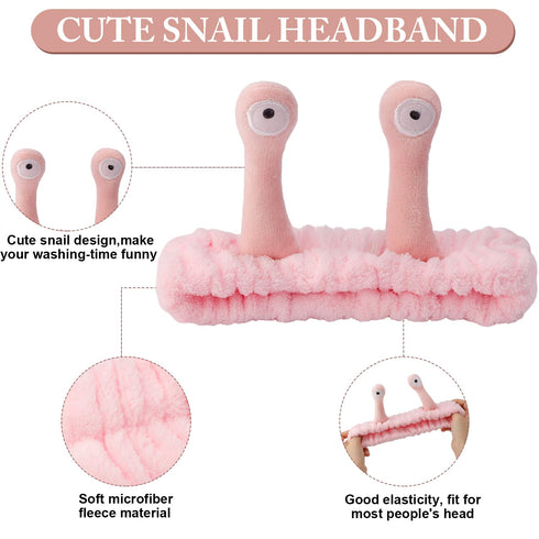 Light Pink Snail Face Wash Headband, Funny Skincare Spa Headband with Cute Alien Antenna for Women