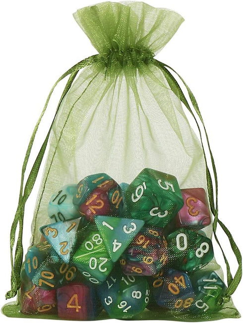 HRX Package 100pcs Olive Green Organza Drawstring Bags - 4 x 6 inch Candy Mesh Gift Bags Jewelry Pouches