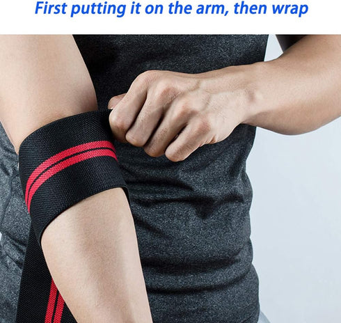 Professional Elbow Wraps, Elastic Straps Brace Support for Weightlifting, Workout, Bodybuilding, Gym Fitness