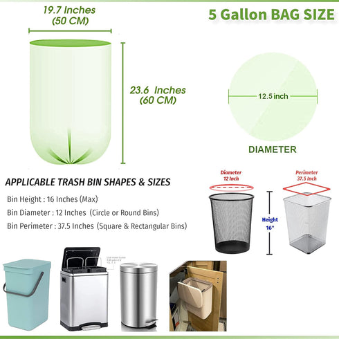 Nexlyte 200 Count 5 15-16 0.71 Gallon Biodegradable Trash Bags Liter Garbage Bags, Mil Thick, Green