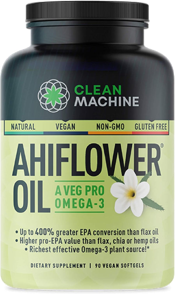 Ahiflower Oil Vegan Softgels, Award Winning Omega 3, 6 & 9 Supplement, Plant Based Omegas (90 Vegan Softgels)