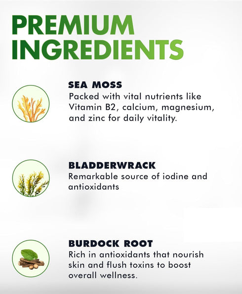 Sea Moss Gummies - Organic Irish Sea Moss, Bladderwrack, Burdock Root - Superfoods for Vegan, Keto Diet