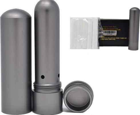 Prime Natural Essential Oil Aluminum Alloy Nasal Inhaler, Refillable with 5 Cotton Wicks - Space Gray