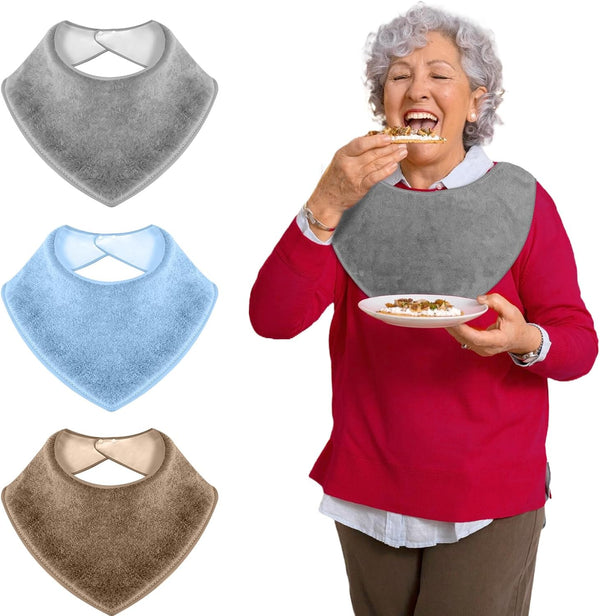 Lunluarai 3 Pack Adult Bibs for Seniors Men Women, Soft Cotton Absorbent Drooling