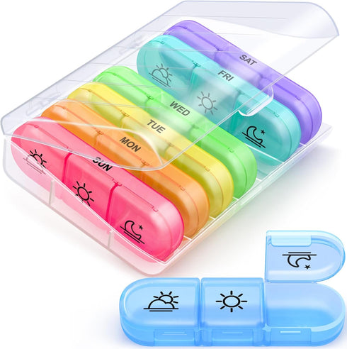 ZIKEE Compact Weekly Pill Organizer 3 Times a Day - 7 Day Pill Box with Roomy Case for Vitamins, Fish Oils, Supplements