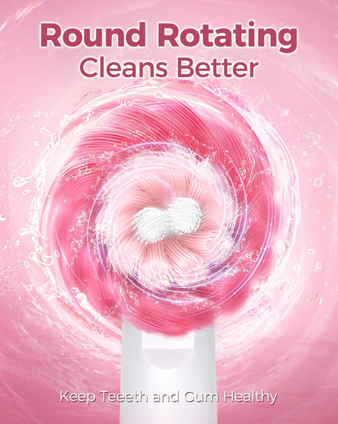 Rotating Electric Toothbrush for Adults with 8 Brush Heads, Deep Clean Rechargeable with 4 Modes, Pink