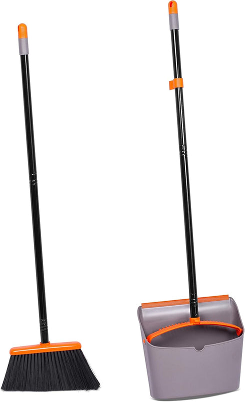 Set Set BirdRock Home Broom and Dustpan - Lobby Dust Pan - Orange and Grey Durable - Indoor or Outdoor - Sweep Combo