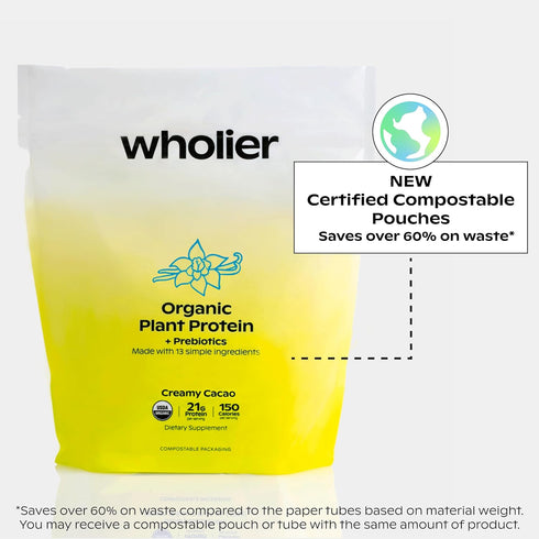 wholier Organic Plant Protein + Prebiotics, 21g Vegan Protein, 5g Fiber, Vanilla Bean