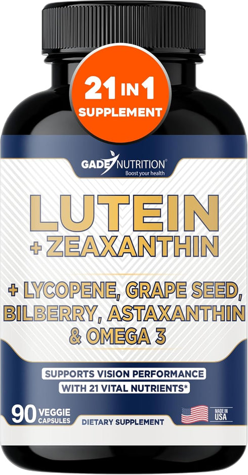 Lutein and Zeaxanthin Supplements for Eye Health with Astaxanthin, Omega 3, Resveratrol, Bilberry, Lycopene, Quercetin
